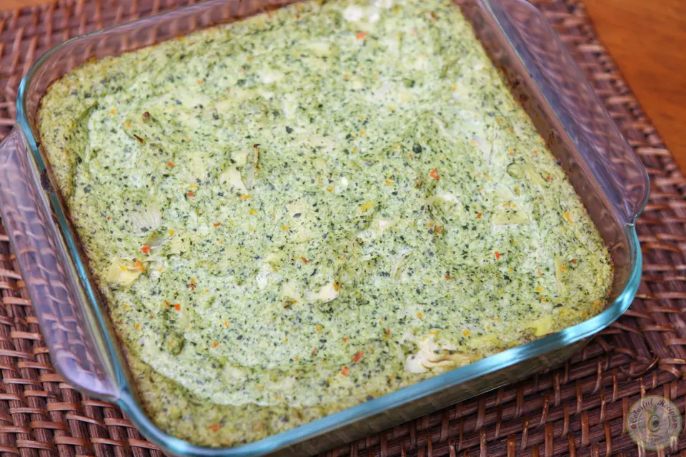 Baked artichoke spinach dip, bubbly and golden