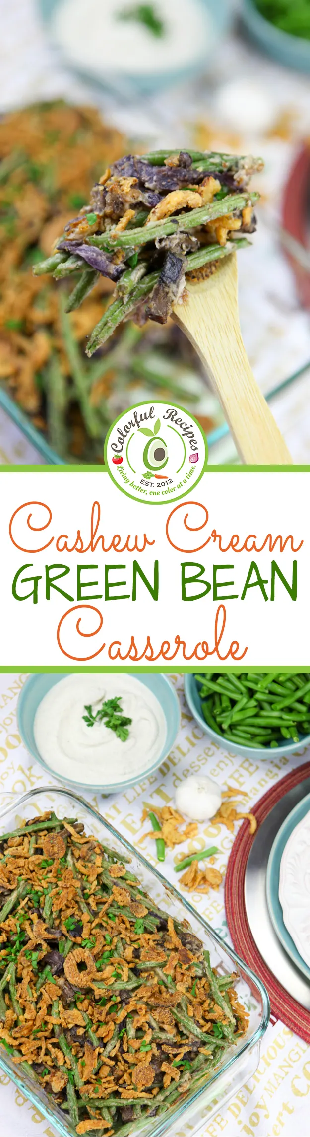 Pinterest image for cashew cream green bean casserole