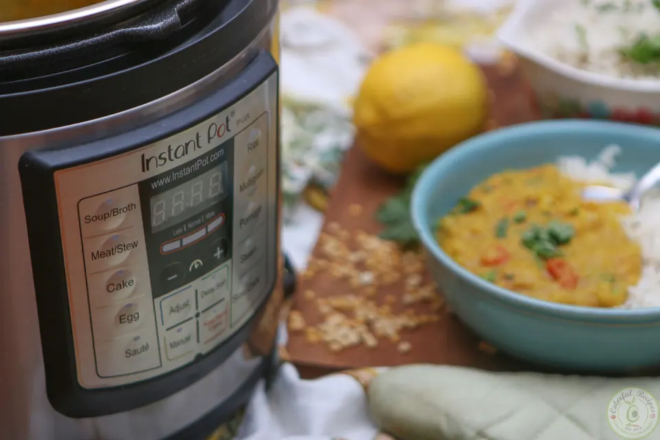 Spoonful of thick, buttery Instant Pot pigeon pea dal